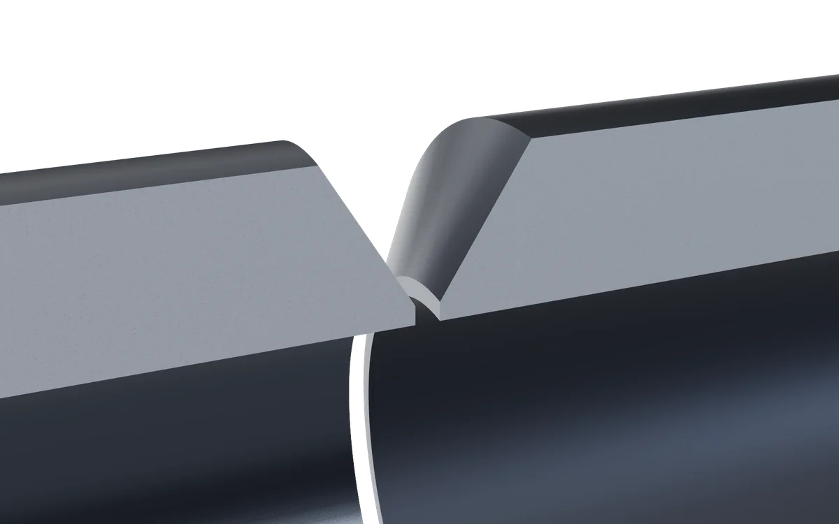 Cutaway of a pipe butt weld: the V-groove filling pass by pass, root, hot, fill and cap