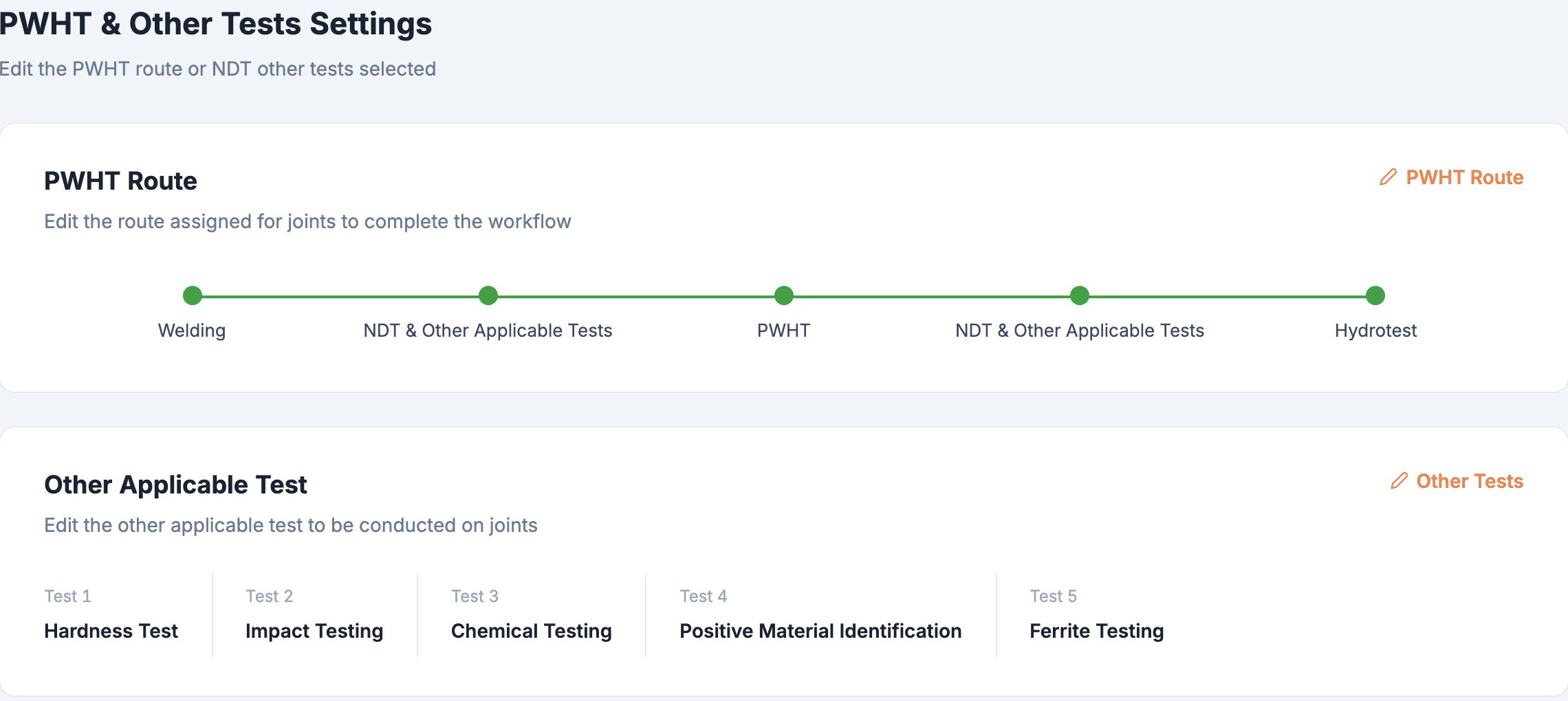 PWHT route and the other applicable tests chosen by QC for the project