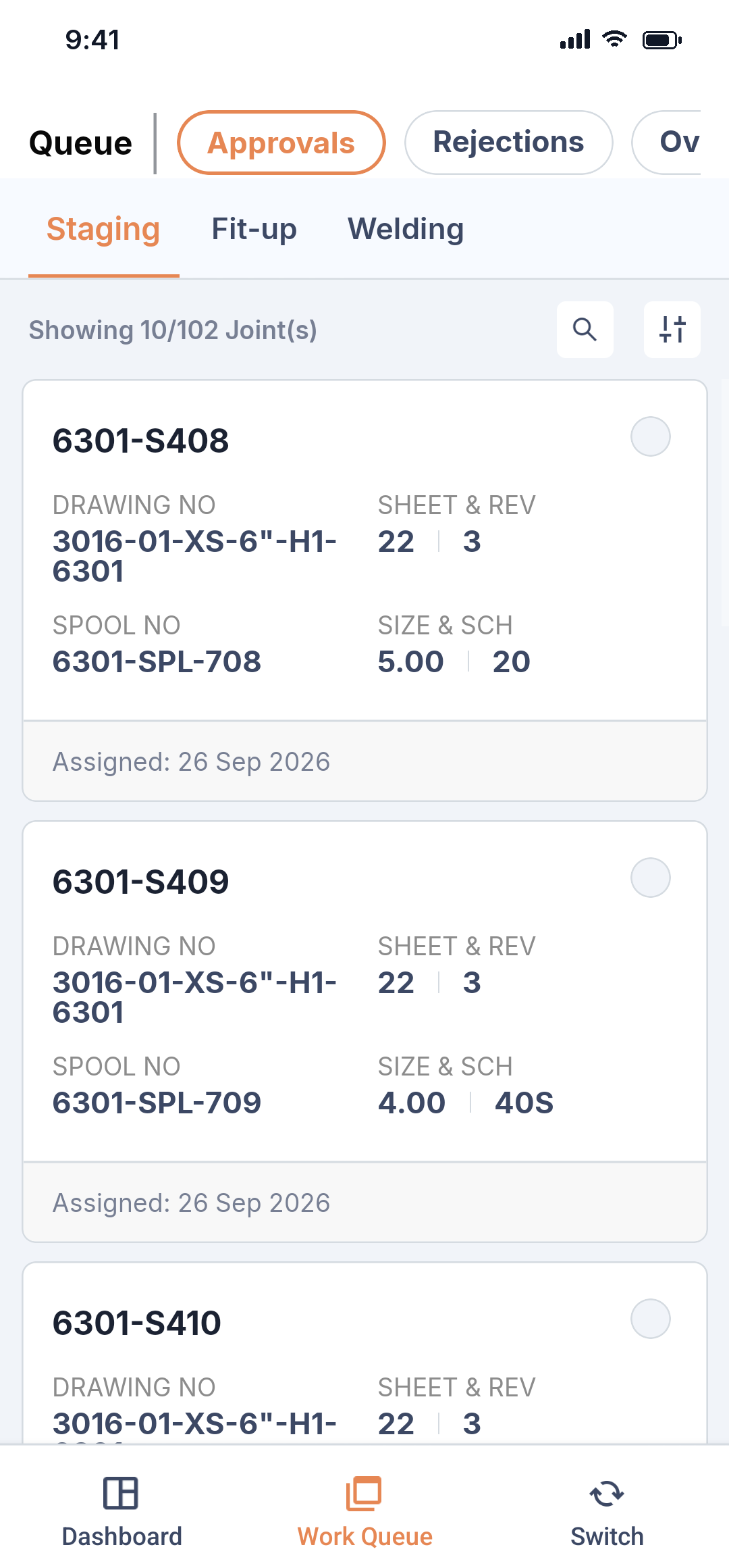 Pipesurf mobile app: the Production Engineer's staging approvals queue